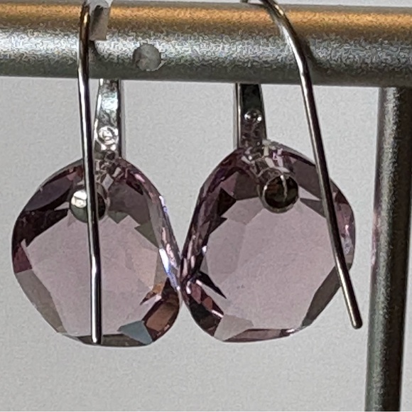 Authentic Swarovski Galet Cut Soft Purple Rhodium Plated Fish Hook Drop Earrings - Picture 9 of 15